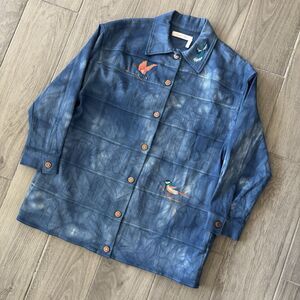 See By Chloe Denim Jacket Women’s 42 Floral Acid Wash Bird Embroided Snap Button